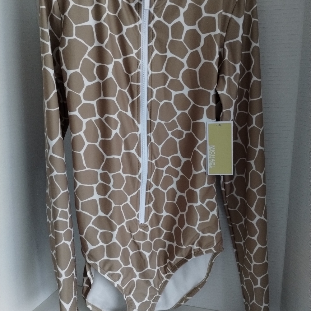 Michael Kors Tan Giraffe Print One Piece Swimsuit